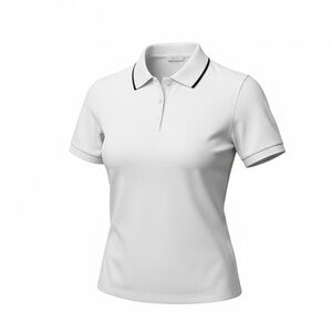 EP Pro bright white golf shirt w  colourful band under front buttons